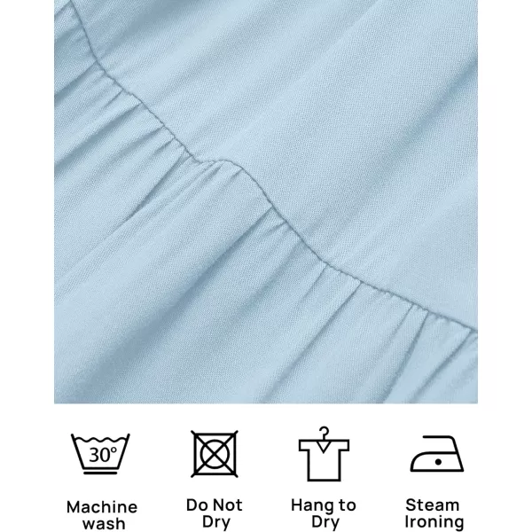 imageZESICA Womens 2023 Boho Summer One Shoulder Short Sleeve Smocked Side Split Ruffle Swing Midi DressLightblue