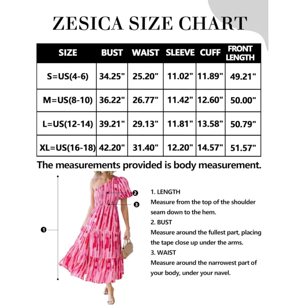 imageZESICA Womens 2023 Boho Summer One Shoulder Short Sleeve Smocked Side Split Ruffle Swing Midi DressMagenta