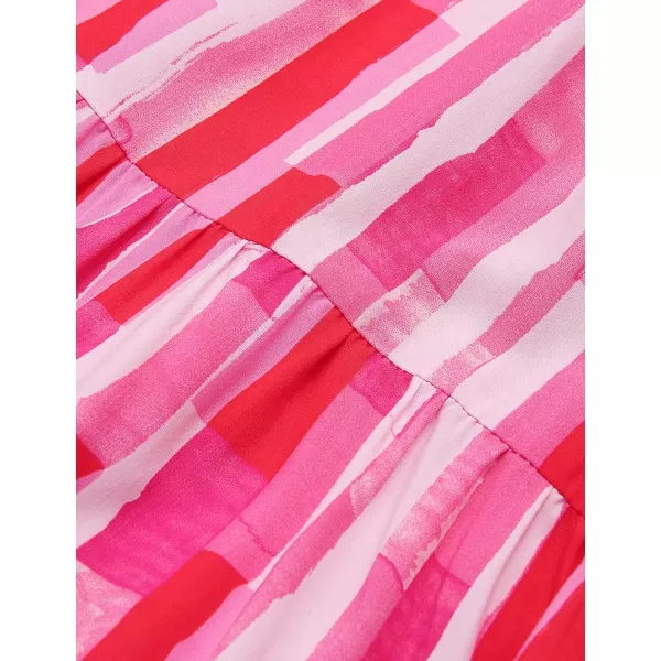 imageZESICA Womens 2023 Boho Summer One Shoulder Short Sleeve Smocked Side Split Ruffle Swing Midi DressMagenta