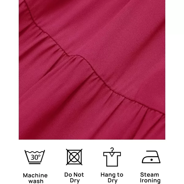 imageZESICA Womens 2023 Boho Summer One Shoulder Short Sleeve Smocked Side Split Ruffle Swing Midi DressPlum