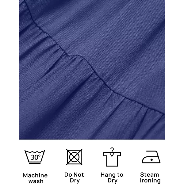 imageZESICA Womens 2023 Boho Summer One Shoulder Short Sleeve Smocked Side Split Ruffle Swing Midi DressRoyalblue