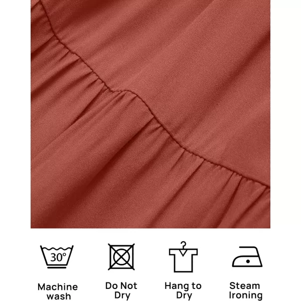 imageZESICA Womens 2023 Boho Summer One Shoulder Short Sleeve Smocked Side Split Ruffle Swing Midi DressRust