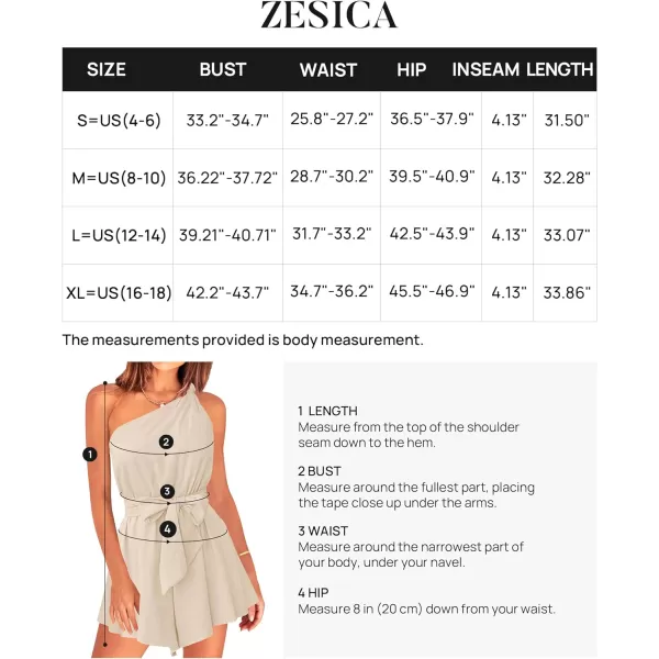 imageZESICA Womens 2023 Boho Summer Romper One Shoulder Sleeveless Tie Waist Beach Short Jumpsuit PlaysuitApricot