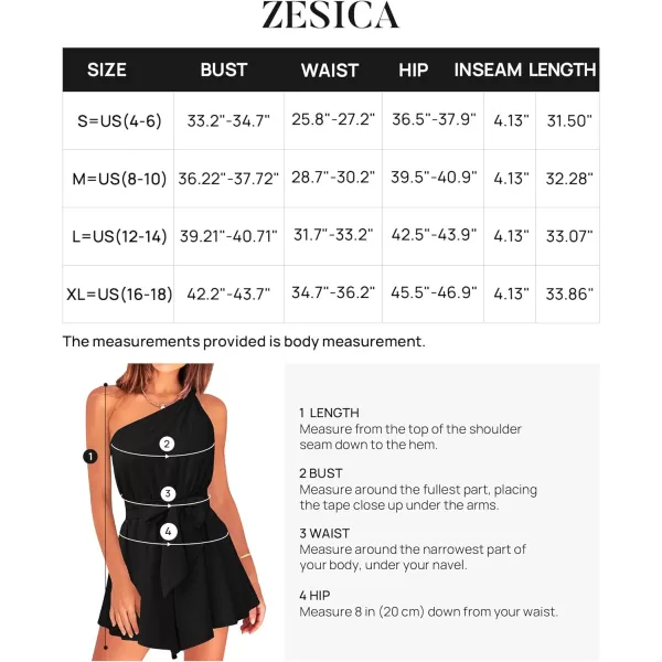 imageZESICA Womens 2023 Boho Summer Romper One Shoulder Sleeveless Tie Waist Beach Short Jumpsuit PlaysuitBlack