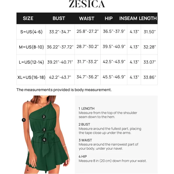 imageZESICA Womens 2023 Boho Summer Romper One Shoulder Sleeveless Tie Waist Beach Short Jumpsuit PlaysuitDarkgreen