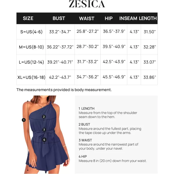 imageZESICA Womens 2023 Boho Summer Romper One Shoulder Sleeveless Tie Waist Beach Short Jumpsuit PlaysuitNavy