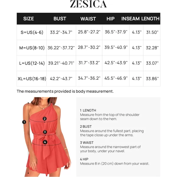 imageZESICA Womens 2023 Boho Summer Romper One Shoulder Sleeveless Tie Waist Beach Short Jumpsuit PlaysuitOrangered