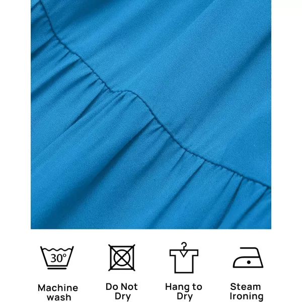 imageZESICA Womens 2023 Boho Summer Square Neck Puff Sleeve Off Shoulder Smocked Tiered Casual A Line Short Mini DressCobaltblue