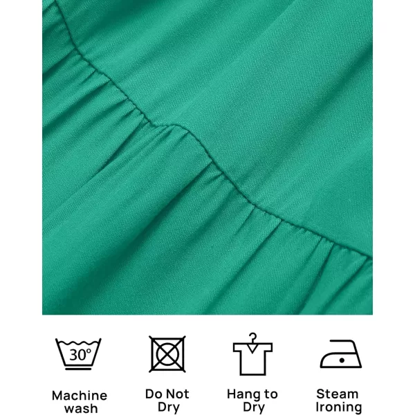 imageZESICA Womens 2023 Boho Summer Square Neck Puff Sleeve Off Shoulder Smocked Tiered Casual A Line Short Mini DressGreen