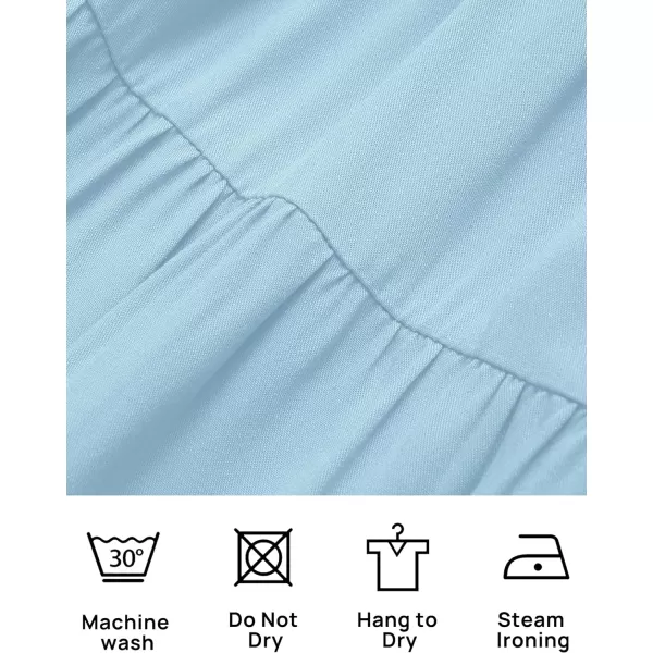 imageZESICA Womens 2023 Boho Summer Square Neck Puff Sleeve Off Shoulder Smocked Tiered Casual A Line Short Mini DressLightblue