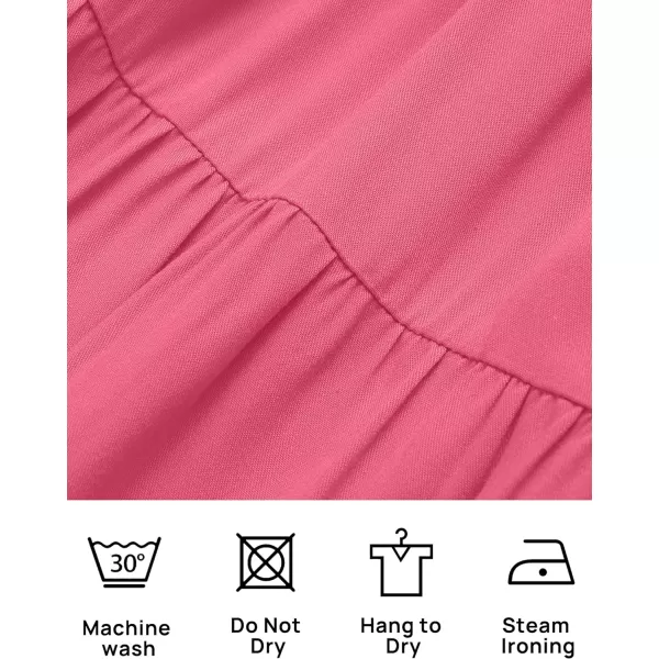 imageZESICA Womens 2023 Boho Summer Square Neck Puff Sleeve Off Shoulder Smocked Tiered Casual A Line Short Mini DressPink