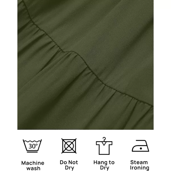 imageZESICA Womens 2023 Casual Crew Neck Flutter Sleeve Smocked High Waist Hollow Out Lace Trim Tiered A Line Midi DressArmygreen