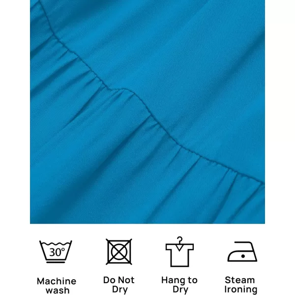 imageZESICA Womens 2023 Casual Crew Neck Flutter Sleeve Smocked High Waist Hollow Out Lace Trim Tiered A Line Midi DressCobaltblue
