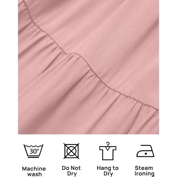 imageZESICA Womens 2023 Casual Crew Neck Flutter Sleeve Smocked High Waist Hollow Out Lace Trim Tiered A Line Midi DressDarkpink