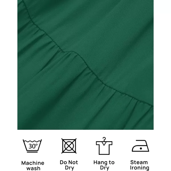 imageZESICA Womens 2023 Casual Crew Neck Flutter Sleeve Smocked High Waist Hollow Out Lace Trim Tiered A Line Midi DressForestgreen
