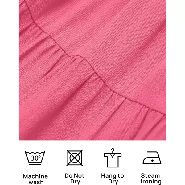 imageZESICA Womens 2023 Casual Crew Neck Flutter Sleeve Smocked High Waist Hollow Out Lace Trim Tiered A Line Midi DressHotpink