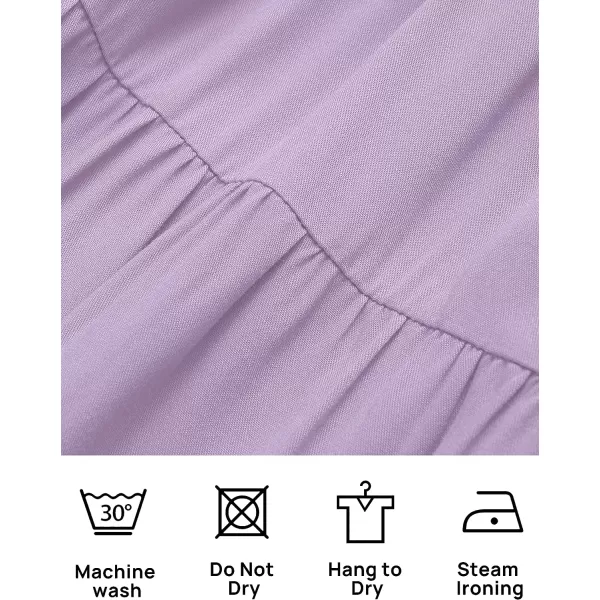 imageZESICA Womens 2023 Casual Crew Neck Flutter Sleeve Smocked High Waist Hollow Out Lace Trim Tiered A Line Midi DressLightpurple