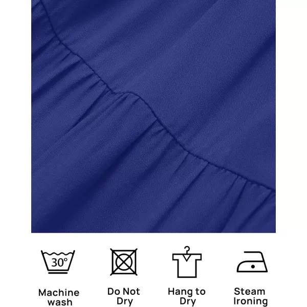 imageZESICA Womens 2023 Casual Crew Neck Flutter Sleeve Smocked High Waist Hollow Out Lace Trim Tiered A Line Midi DressRoyalblue