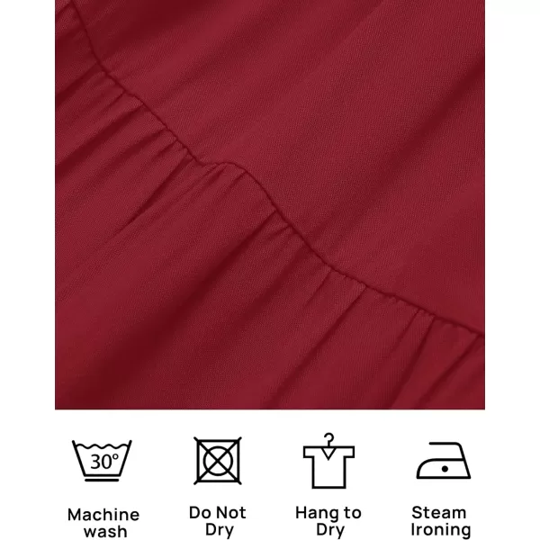 imageZESICA Womens 2023 Casual Crew Neck Flutter Sleeve Smocked High Waist Hollow Out Lace Trim Tiered A Line Midi DressWine
