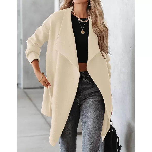 imageZESICA Womens 2023 Casual Lapel Cardigan Long Sleeve Open Front Irregular Hem Soft Knitted Sweater Coat with PocketsBeige