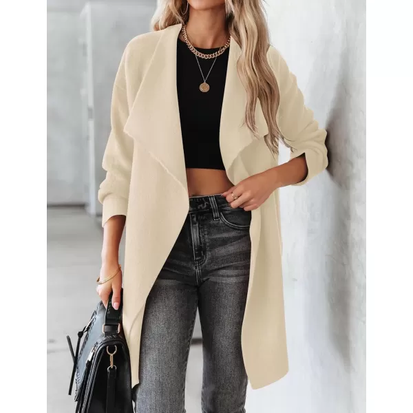 imageZESICA Womens 2023 Casual Lapel Cardigan Long Sleeve Open Front Irregular Hem Soft Knitted Sweater Coat with PocketsBeige