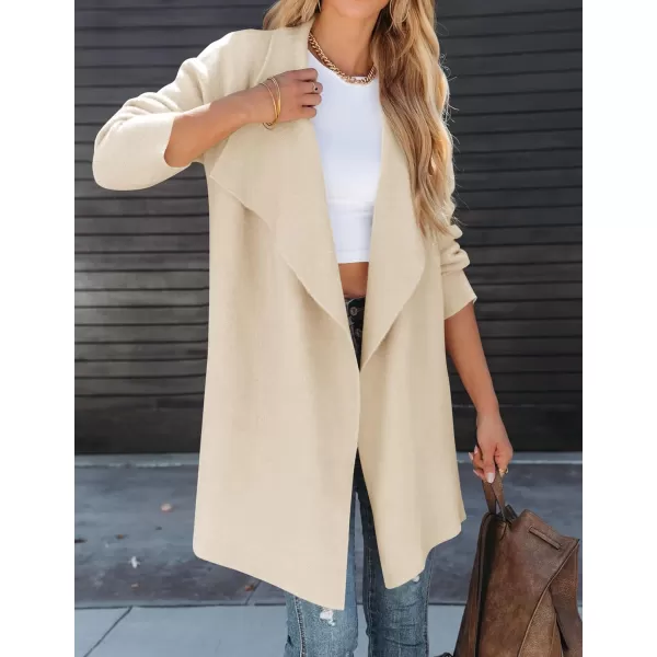 imageZESICA Womens 2023 Casual Lapel Cardigan Long Sleeve Open Front Irregular Hem Soft Knitted Sweater Coat with PocketsBeige