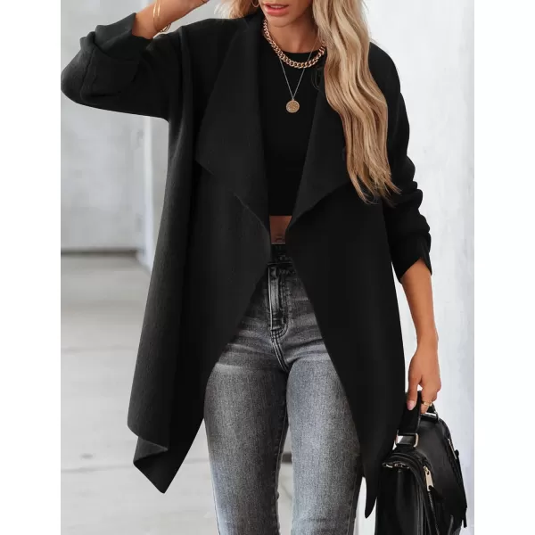 imageZESICA Womens 2023 Casual Lapel Cardigan Long Sleeve Open Front Irregular Hem Soft Knitted Sweater Coat with PocketsBlack