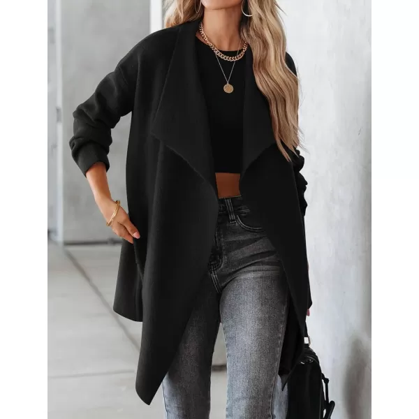 imageZESICA Womens 2023 Casual Lapel Cardigan Long Sleeve Open Front Irregular Hem Soft Knitted Sweater Coat with PocketsBlack