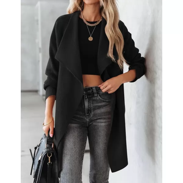 imageZESICA Womens 2023 Casual Lapel Cardigan Long Sleeve Open Front Irregular Hem Soft Knitted Sweater Coat with PocketsBlack