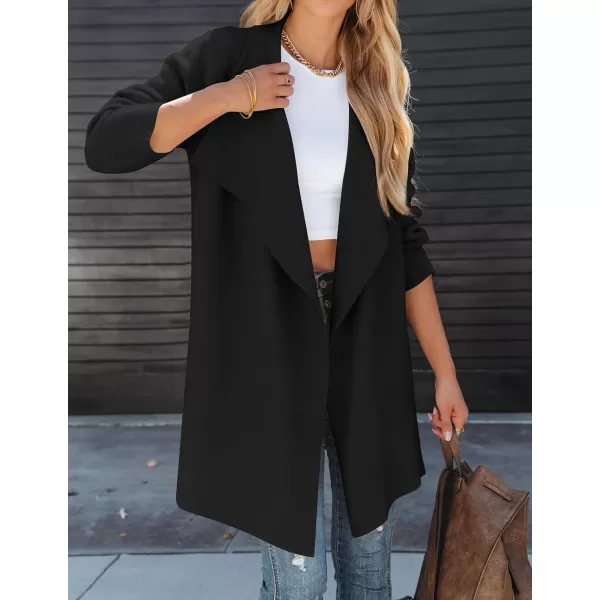 imageZESICA Womens 2023 Casual Lapel Cardigan Long Sleeve Open Front Irregular Hem Soft Knitted Sweater Coat with PocketsBlack