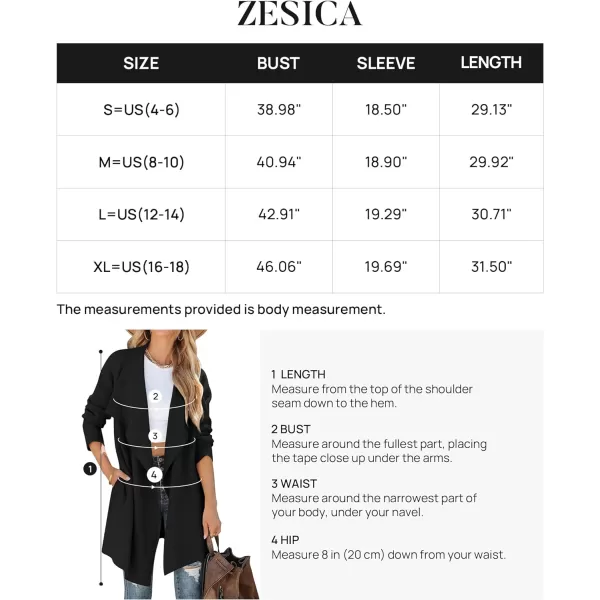imageZESICA Womens 2023 Casual Lapel Cardigan Long Sleeve Open Front Irregular Hem Soft Knitted Sweater Coat with PocketsBlack