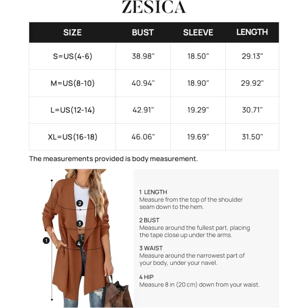 imageZESICA Womens 2023 Casual Lapel Cardigan Long Sleeve Open Front Irregular Hem Soft Knitted Sweater Coat with PocketsCaramel
