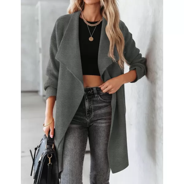 imageZESICA Womens 2023 Casual Lapel Cardigan Long Sleeve Open Front Irregular Hem Soft Knitted Sweater Coat with PocketsDarkgrey