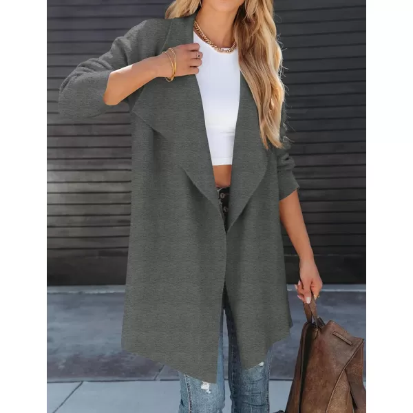 imageZESICA Womens 2023 Casual Lapel Cardigan Long Sleeve Open Front Irregular Hem Soft Knitted Sweater Coat with PocketsDarkgrey