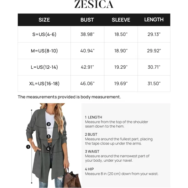 imageZESICA Womens 2023 Casual Lapel Cardigan Long Sleeve Open Front Irregular Hem Soft Knitted Sweater Coat with PocketsDarkgrey