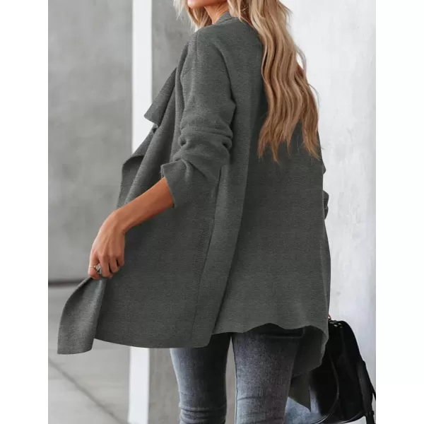 imageZESICA Womens 2023 Casual Lapel Cardigan Long Sleeve Open Front Irregular Hem Soft Knitted Sweater Coat with PocketsDarkgrey