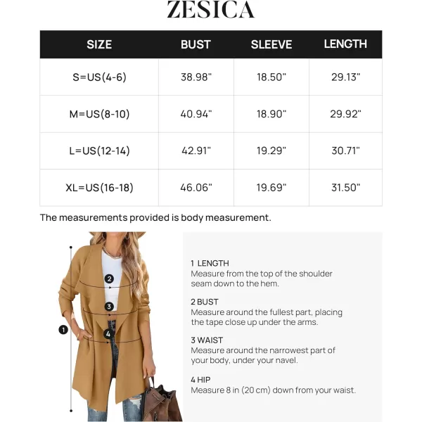 imageZESICA Womens 2023 Casual Lapel Cardigan Long Sleeve Open Front Irregular Hem Soft Knitted Sweater Coat with PocketsKhaki