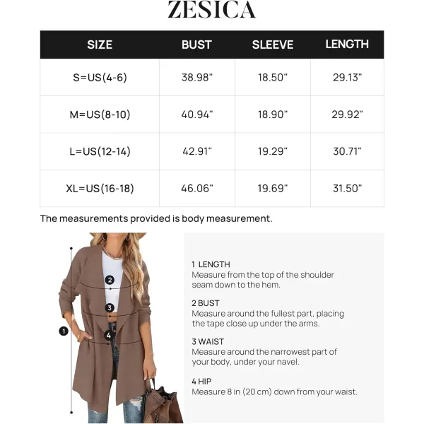 imageZESICA Womens 2023 Casual Lapel Cardigan Long Sleeve Open Front Irregular Hem Soft Knitted Sweater Coat with PocketsMocha