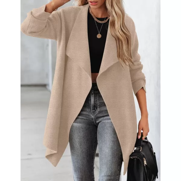 imageZESICA Womens 2023 Casual Lapel Cardigan Long Sleeve Open Front Irregular Hem Soft Knitted Sweater Coat with PocketsOats