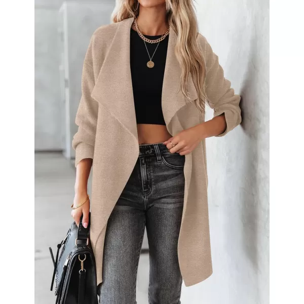 imageZESICA Womens 2023 Casual Lapel Cardigan Long Sleeve Open Front Irregular Hem Soft Knitted Sweater Coat with PocketsOats