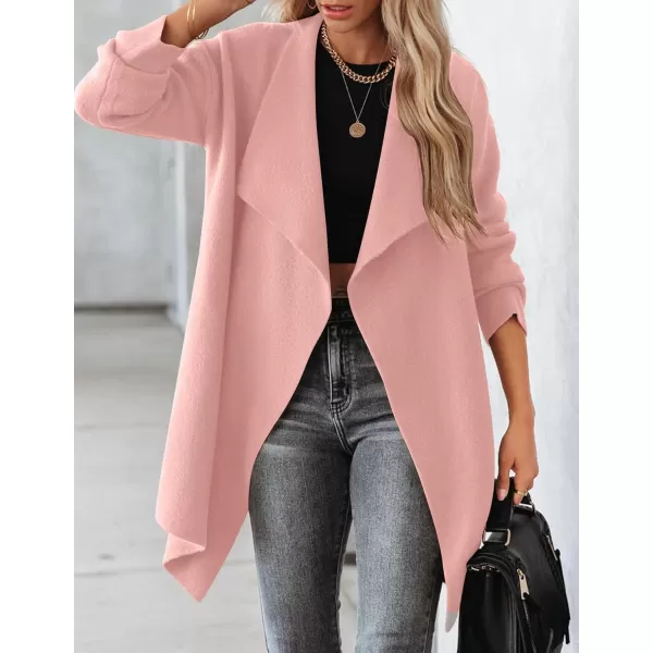 imageZESICA Womens 2023 Casual Lapel Cardigan Long Sleeve Open Front Irregular Hem Soft Knitted Sweater Coat with PocketsPink