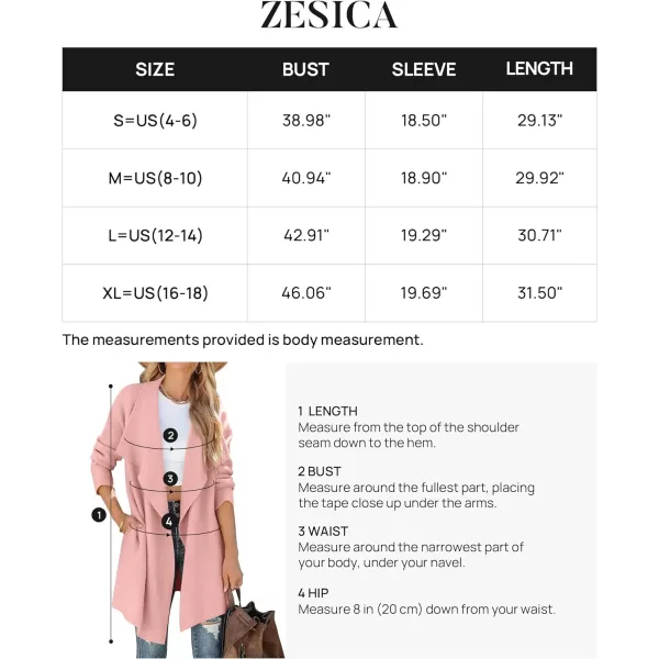 imageZESICA Womens 2023 Casual Lapel Cardigan Long Sleeve Open Front Irregular Hem Soft Knitted Sweater Coat with PocketsPink