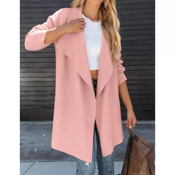 imageZESICA Womens 2023 Casual Lapel Cardigan Long Sleeve Open Front Irregular Hem Soft Knitted Sweater Coat with PocketsPink