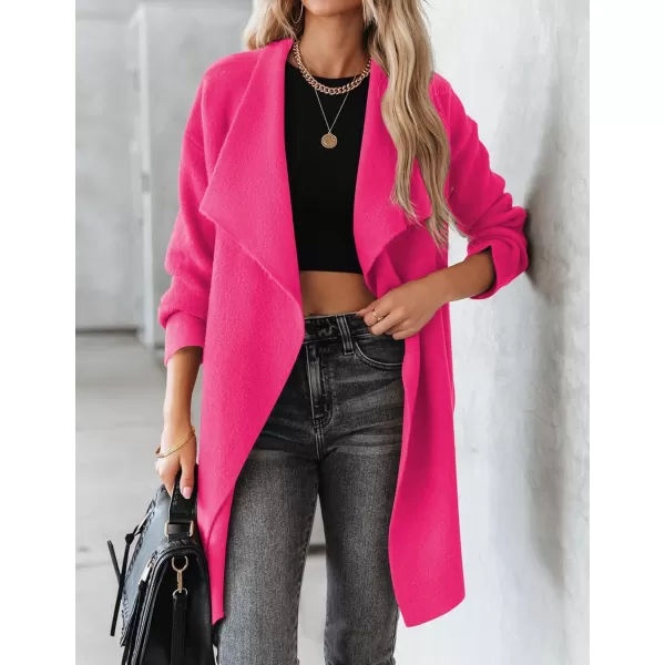 imageZESICA Womens 2023 Casual Lapel Cardigan Long Sleeve Open Front Irregular Hem Soft Knitted Sweater Coat with PocketsRose