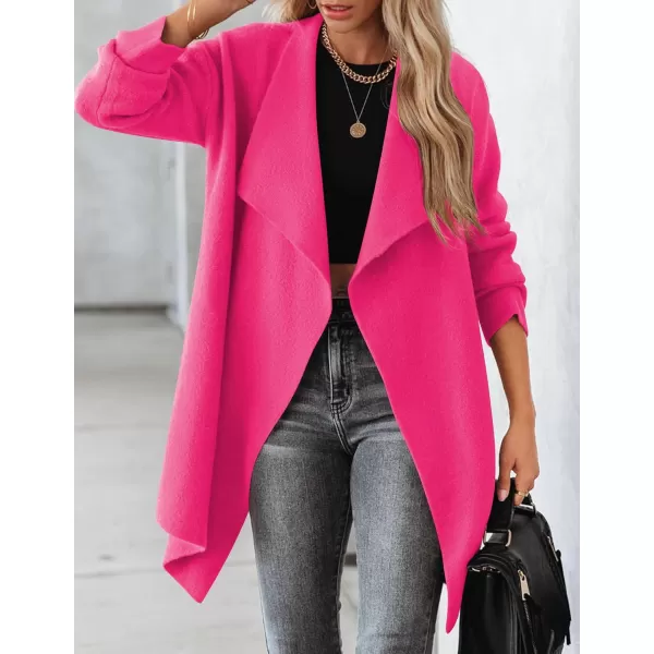 imageZESICA Womens 2023 Casual Lapel Cardigan Long Sleeve Open Front Irregular Hem Soft Knitted Sweater Coat with PocketsRose