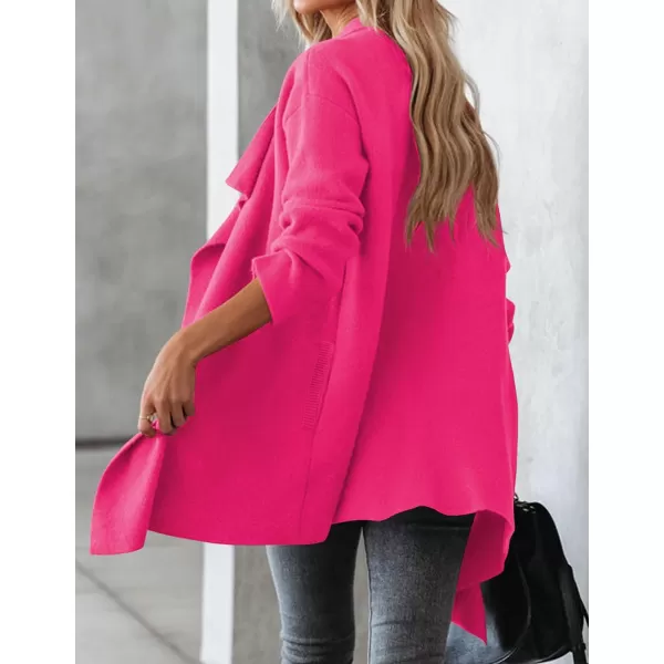 imageZESICA Womens 2023 Casual Lapel Cardigan Long Sleeve Open Front Irregular Hem Soft Knitted Sweater Coat with PocketsRose