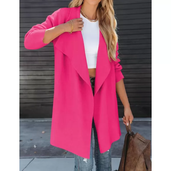 imageZESICA Womens 2023 Casual Lapel Cardigan Long Sleeve Open Front Irregular Hem Soft Knitted Sweater Coat with PocketsRose