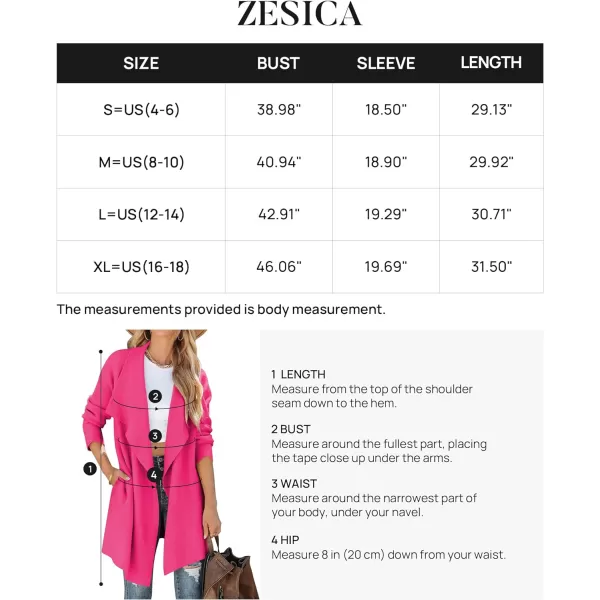 imageZESICA Womens 2023 Casual Lapel Cardigan Long Sleeve Open Front Irregular Hem Soft Knitted Sweater Coat with PocketsRose