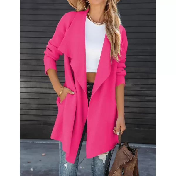 imageZESICA Womens 2023 Casual Lapel Cardigan Long Sleeve Open Front Irregular Hem Soft Knitted Sweater Coat with PocketsRose