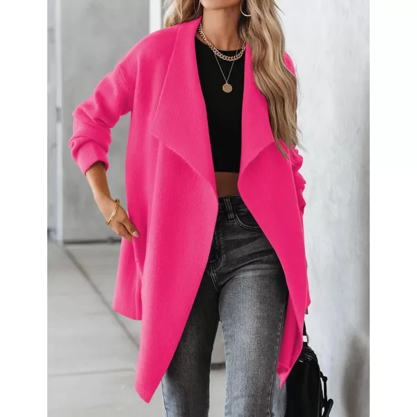 imageZESICA Womens 2023 Casual Lapel Cardigan Long Sleeve Open Front Irregular Hem Soft Knitted Sweater Coat with PocketsRose